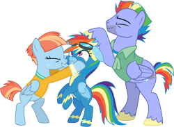 Size: 4108x3001 | Tagged: safe, artist:cloudy glow, artist:cloudyglow, imported from derpibooru, bow hothoof, rainbow dash, windy whistles, pony, parental glideance, absurd resolution, eyes closed, father and child, father and daughter, female, husband and wife, male, mother and child, mother and daughter, noogie, rainbow dash's parents, simple background, transparent background, vector