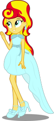 Size: 3510x7870 | Tagged: safe, artist:atomicmillennial, imported from derpibooru, sunset shimmer, equestria girls, absurd resolution, alternate hairstyle, clothes, dress, ear piercing, earring, female, high heels, piercing, shoes, simple background, smiling, solo, transparent background