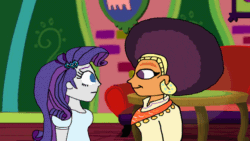 Size: 640x360 | Tagged: safe, artist:ktd1993, imported from derpibooru, rarity, saffron masala, equestria girls, afro, animated, blushing, boop, cute, equestria girls-ified, female, gif, lesbian, raffron, shipping