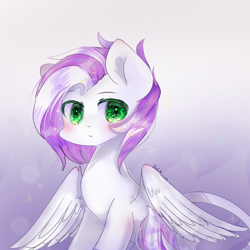 Size: 768x768 | Tagged: safe, artist:windymils, imported from derpibooru, oc, oc only, oc:vio flame, pegasus, pony, art trade, blushing, cute, female, gradient background, green eyes, looking at you, mare, solo