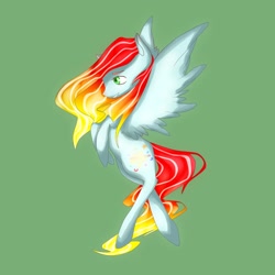 Size: 1024x1024 | Tagged: safe, artist:freeworldl, imported from derpibooru, oc, oc only, pegasus, pony, colored pupils, female, green background, long tail, mare, rearing, simple background, smiling, solo, spread wings, wings