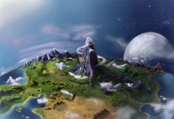 Size: 2364x1618 | Tagged: safe, artist:insanerobocat, imported from derpibooru, canterlot, canterlot mountain, crystal empire, equestria, forest, full moon, grass, land, map of equestria, moon, mountain, no pony, planet, ponyville, rainbow waterfall, river, scenery, signature