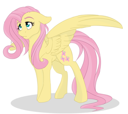 Size: 1500x1346 | Tagged: safe, artist:melobee, imported from derpibooru, fluttershy, pegasus, pony, female, floppy ears, lidded eyes, looking away, looking up, simple background, solo, spread wings, standing, white background, wings