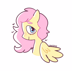 Size: 2800x2800 | Tagged: safe, artist:winterter, imported from derpibooru, fluttershy, pony, bust, female, looking at you, looking sideways, portrait, profile, simple background, smiling, solo, wings