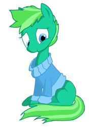 Size: 409x583 | Tagged: safe, artist:day-crescendo, imported from derpibooru, oc, oc only, oc:daycrescendo, earth pony, pony, clothes, cute, looking at you, simple background, smiling, solo, sweater, white background