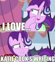 Size: 1256x1406 | Tagged: safe, edit, edited screencap, idw, imported from derpibooru, screencap, starlight glimmer, pony, rock solid friendship, comic drama, drama, exploitable meme, idw drama, image macro, katie cook, meme, starlight's confessions