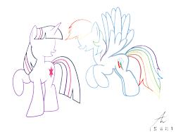 Size: 3200x2400 | Tagged: safe, artist:truffle shine, imported from derpibooru, rainbow dash, twilight sparkle, pegasus, pony, unicorn, colored lineart, duo, female, friendshipping, lineart, mare, signature, simple background, transparent background, twidash