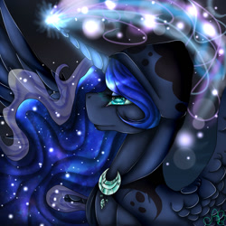 Size: 1000x1000 | Tagged: safe, artist:alissa1010, imported from derpibooru, princess luna, spirit of hearth's warming yet to come, pony, a hearth's warming tail, female, glowing horn, magic, profile, solo