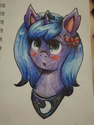 Size: 768x1024 | Tagged: artist needed, safe, imported from derpibooru, princess luna, pony, my little brony risovach, blushing, female, solo, traditional art