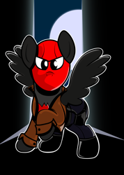 Size: 2647x3710 | Tagged: safe, artist:littletigressda, artist:moonlightfan, imported from derpibooru, pegasus, pony, batman, crossover, dc comics, male, red hood, solo, stallion