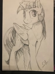 Size: 960x1280 | Tagged: safe, artist:silfoe, imported from derpibooru, twilight sparkle, alicorn, pony, female, grayscale, monochrome, solo, traditional art, twilight sparkle (alicorn)