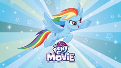 Size: 2560x1440 | Tagged: safe, imported from derpibooru, rainbow dash, my little pony: the movie, female, my little pony logo, solo, wallpaper