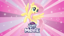 Size: 2560x1440 | Tagged: safe, imported from derpibooru, fluttershy, my little pony: the movie, female, my little pony logo, solo, wallpaper