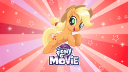 Size: 2560x1440 | Tagged: safe, imported from derpibooru, applejack, my little pony: the movie, female, my little pony logo, solo, wallpaper