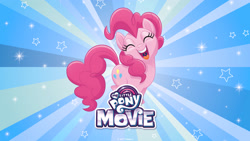 Size: 2560x1440 | Tagged: safe, imported from derpibooru, pinkie pie, my little pony: the movie, female, my little pony logo, solo, wallpaper