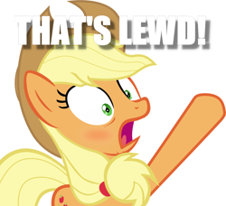 Size: 1124x1024 | Tagged: safe, artist:frownfactory, imported from derpibooru, applejack, pony, blushing, female, image macro, lewd, meme, reaction image, shocked, solo, that's lewd