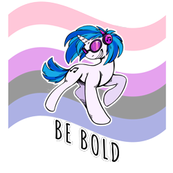 Size: 3000x3000 | Tagged: safe, artist:overlordneon, imported from derpibooru, dj pon-3, vinyl scratch, pony, unicorn, female, genderfluid, genderfluid pride flag, headphones, mare, pride, pride flag, raised hoof, smiling, solo, sunglasses