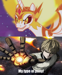 Size: 1163x1403 | Tagged: safe, imported from derpibooru, daybreaker, pony, a royal problem, genos, meme, one punch man, spoiler, that's my pony, that's my x