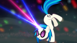 Size: 1920x1080 | Tagged: safe, artist:the-talkie-toaster, imported from derpibooru, dj pon-3, vinyl scratch, pony, unicorn, female, handstand, laser, magic, mare, smiling, solo, sunglasses, upside down, wallpaper