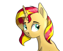 Size: 1024x819 | Tagged: safe, artist:3lorenzo3, imported from derpibooru, sunset shimmer, pony, unicorn, bust, female, mare, portrait, simple background, solo, white background