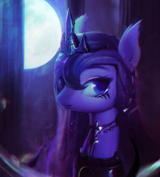 Size: 1961x2177 | Tagged: safe, artist:lmgchikess, imported from derpibooru, princess luna, pony, bust, chromatic aberration, crown, female, jewelry, moon, portrait, regalia, solo