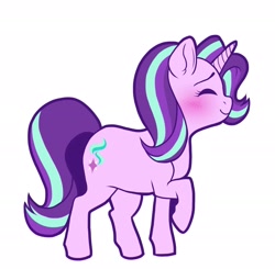 Size: 2048x2003 | Tagged: safe, artist:twisted-sketch, imported from derpibooru, starlight glimmer, pony, unicorn, blushing, cute, eyes closed, female, glimmerbetes, mare, profile, raised hoof, simple background, smiling, solo, white background