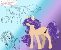 Size: 1024x846 | Tagged: safe, artist:uniquecolorchaos, imported from derpibooru, oc, oc only, oc:amethyst shores, earth pony, pony, female, lipstick, makeup, mare, mirror, parent:sapphire shores, parent:svengallop, running makeup, solo