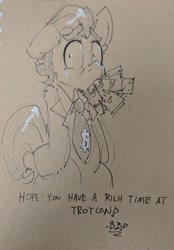 Size: 2373x3406 | Tagged: safe, artist:bbsartboutique, imported from derpibooru, filthy rich, pony, male, money, monochrome, sketch, solo, traditional art