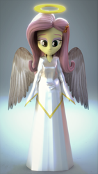 Size: 1080x1920 | Tagged: safe, artist:efk-san, imported from derpibooru, fluttershy, equestria girls, 3d, angel, angelic wings, beautiful, blender, clothes, female, fluttershy the angel, halo, heaven, not sfm, simple background, smiling, solo, source filmmaker, wings