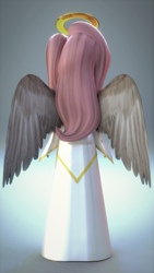 Size: 1080x1920 | Tagged: safe, artist:efk-san, imported from derpibooru, fluttershy, equestria girls, 3d, angel, blender, clothes, female, fluttershy the angel, halo, rear view, simple background, solo, wings