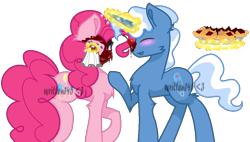 Size: 988x561 | Tagged: safe, artist:written145, imported from derpibooru, pinkie pie, pokey pierce, pony, male, pokeypie, shipping, straight, watermark