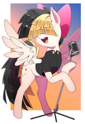 Size: 1400x2036 | Tagged: safe, artist:cakewasgood, imported from derpibooru, songbird serenade, pegasus, pony, my little pony: the movie, female, mare, microphone, open mouth, sia (singer), solo, standing