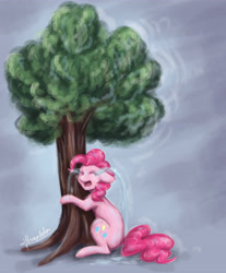 Size: 3309x3993 | Tagged: safe, artist:cvanilda, imported from derpibooru, pinkie pie, earth pony, pony, crying, female, high res, ocular gushers, solo, tree