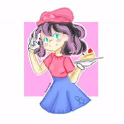 Size: 2048x2048 | Tagged: safe, artist:mariopiequevedod, imported from derpibooru, oc, oc:pinkiria pie, equestria girls, cake, crossover, female, food, parents:mariopie, pasta, spaghetti, super mario bros.