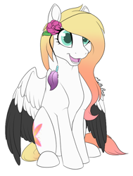 Size: 536x708 | Tagged: safe, artist:mythpony, imported from derpibooru, oc, oc only, oc:ember, oc:ember (cinnamontee), pegasus, pony, colored wings, female, mare, multicolored wings, simple background, sitting, solo, white background