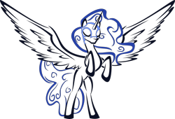 Size: 5169x3513 | Tagged: safe, artist:up1ter, imported from derpibooru, nightmare moon, alicorn, pony, female, lineart, rearing, simple background, solo, spread wings, transparent background, wings