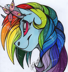 Size: 1525x1638 | Tagged: safe, artist:casynuf, imported from derpibooru, rainbow dash, butterfly, pegasus, pony, bust, female, mare, portrait, signature, simple background, smiling, solo, white background