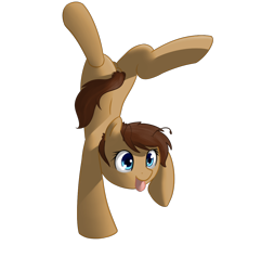 Size: 1168x1212 | Tagged: safe, artist:neuro, imported from derpibooru, oc, oc only, oc:roachpony, pony, antennae, backbend, female, flexible, handstand, happy, mare, silly, simple background, solo, tongue out, transparent background, upside down