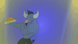 Size: 1280x720 | Tagged: safe, artist:kanashiipanda, imported from derpibooru, iron will, goat, minotaur, :t, animated, bucktooth, dancing, derp, disc jockey, disco, eating, food, fork, frame by frame, glare, headbang, looking at you, male, muscles, muscular male, music, open mouth, party, pasta, plate, rave, sauce, scratching, smiling, smirk, sound, spaghetti, spotlight, turntable, vinyl, wat, webm, youtube link