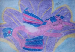 Size: 2032x1411 | Tagged: safe, artist:background-anon-l23, imported from derpibooru, twilight sparkle, alicorn, pony, seapony (g4), my little pony: the movie, bubble, eyes closed, female, pencil drawing, seaponified, seapony twilight, sleeping, solo, species swap, throne, traditional art, twilight sparkle (alicorn), underwater, water