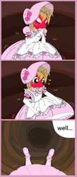 Size: 1650x3800 | Tagged: safe, artist:avchonline, imported from derpibooru, big macintosh, anthro, earth pony, plantigrade anthro, alice in wonderland, clothes, comic, crossdressing, dress, falling, hello kitty, male, mary janes, parachute, parachute dress, paraskirt, rabbit hole, sanrio, shoes, stallion