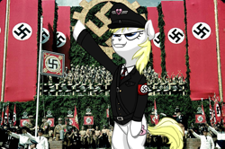 Size: 1400x931 | Tagged: safe, artist:anonymous, imported from derpibooru, oc, oc only, oc:aryanne, earth pony, pony, banner, bipedal, clothes, flag, germany, hat, heil, male, military, nazi, nazi armband, parade, park, photoshop, schutzstaffel, sieg heil, swastika, uniform