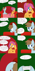 Size: 1600x3200 | Tagged: safe, artist:jake heritagu, imported from derpibooru, chip mint, rain catcher, scootaloo, pony, comic:ask motherly scootaloo, comic, couch, envelope, hairpin, motherly scootaloo