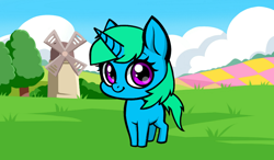 Size: 1024x600 | Tagged: safe, imported from derpibooru, oc, oc only, oc:snappy pace, pony, unicorn, female, solo, windmill