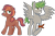 Size: 800x531 | Tagged: safe, artist:dbkit, imported from derpibooru, oc, oc only, oc:pinball, oc:ricochet, pony, fallout equestria, bandana, duo, female, hairband, male, offspring, parent:oc:calamity, parent:oc:littlepip, piplamity, simple background, straight, transparent background