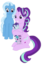 Size: 731x1093 | Tagged: safe, imported from derpibooru, starlight glimmer, trixie, oc, pony, baby, baby pony, female, lesbian, magical lesbian spawn, offspring, parent:starlight glimmer, parent:trixie, parents:startrix, shipping, startrix