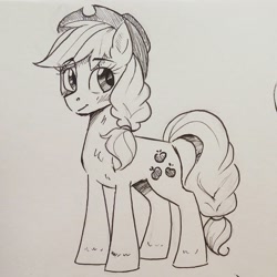 Size: 1985x1987 | Tagged: safe, artist:eeviart, imported from derpibooru, applejack, earth pony, pony, female, ink drawing, monochrome, sketch, solo, traditional art