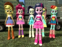 Size: 1024x768 | Tagged: safe, artist:sonic5421, imported from derpibooru, applejack, fluttershy, pinkie pie, rainbow dash, rarity, twilight sparkle, equestria girls, 3d, bare shoulders, fall formal outfits, gmod, humane five, humane six, limousine, sleeveless, strapless, twilight ball dress, twilight sparkle (alicorn)