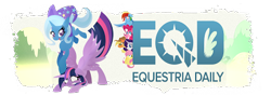 Size: 400x140 | Tagged: safe, imported from derpibooru, applejack, fluttershy, pinkie pie, rainbow dash, rarity, trixie, twilight sparkle, alicorn, pony, equestria daily, inconvenient trixie, mane six, twilight sparkle (alicorn)