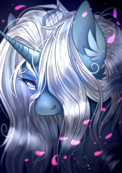 Size: 2894x4093 | Tagged: safe, artist:petrinox, deleted from derpibooru, imported from derpibooru, oc, oc only, pony, unicorn, bust, commission, ear fluff, female, hair over one eye, high res, mare, not trixie, portrait, solo